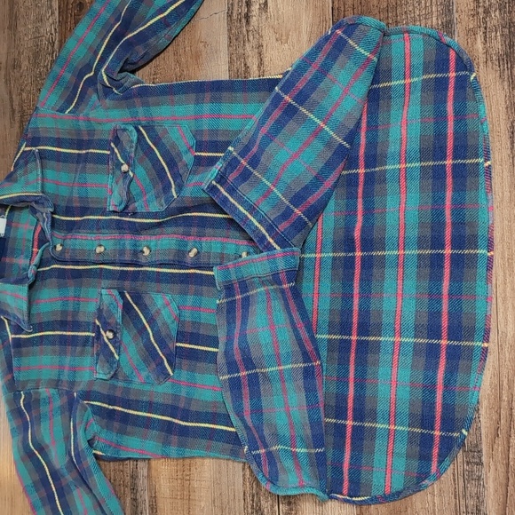 Vintage 70s Levi's Heavyweight Flannel Blue Tag Size Medium in Green and Blue - Picture 7 of 9